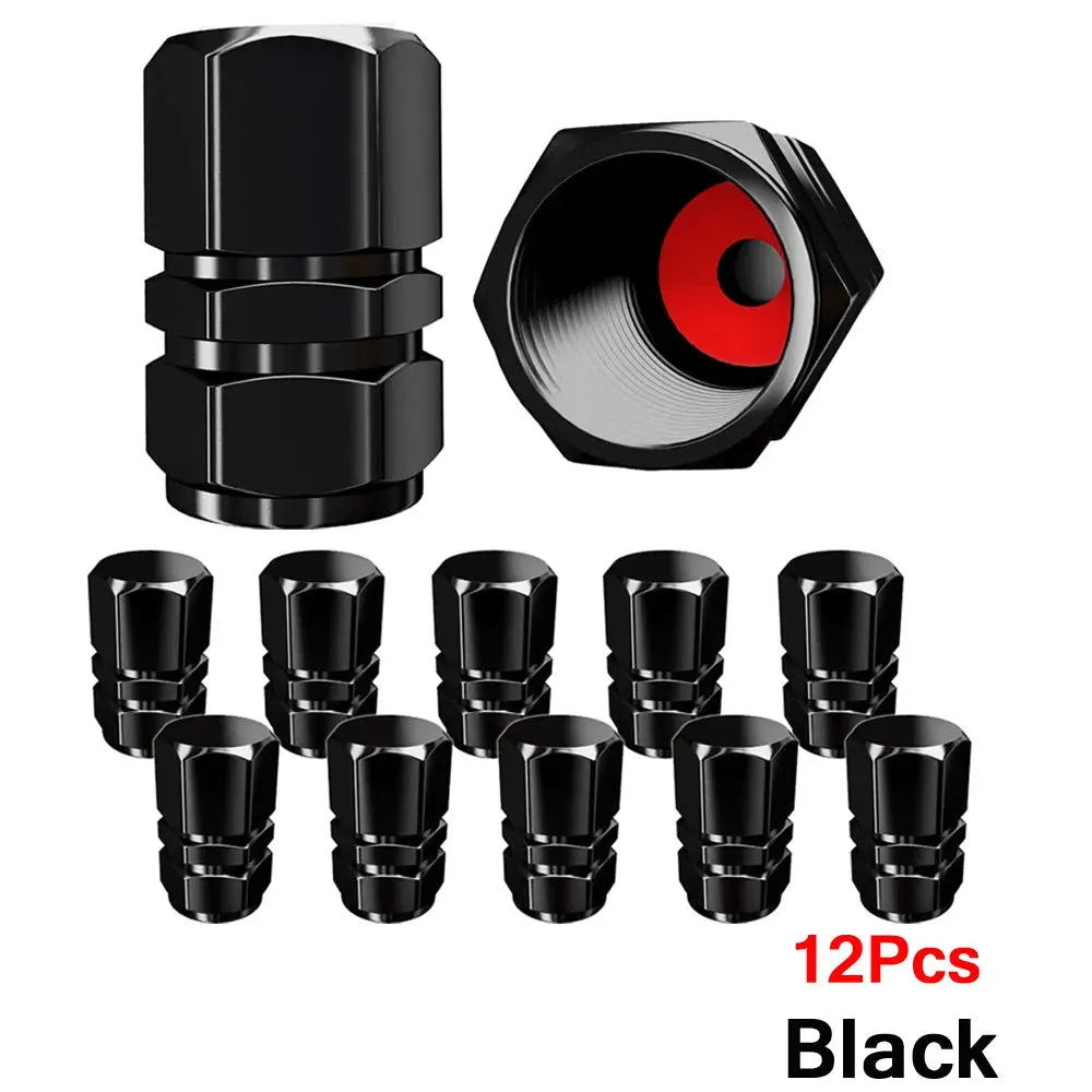 Tire valve caps, Simples Market AUTCOAT aluminum alloy, black, 12 pcs.