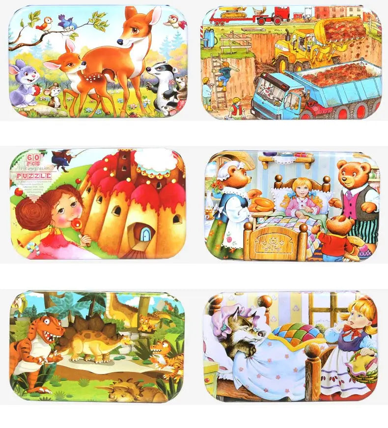 Wooden Puzzle Toys 60 Pieces For Children Cartoon Vehicles And Animals Educational Baby Learning Gift