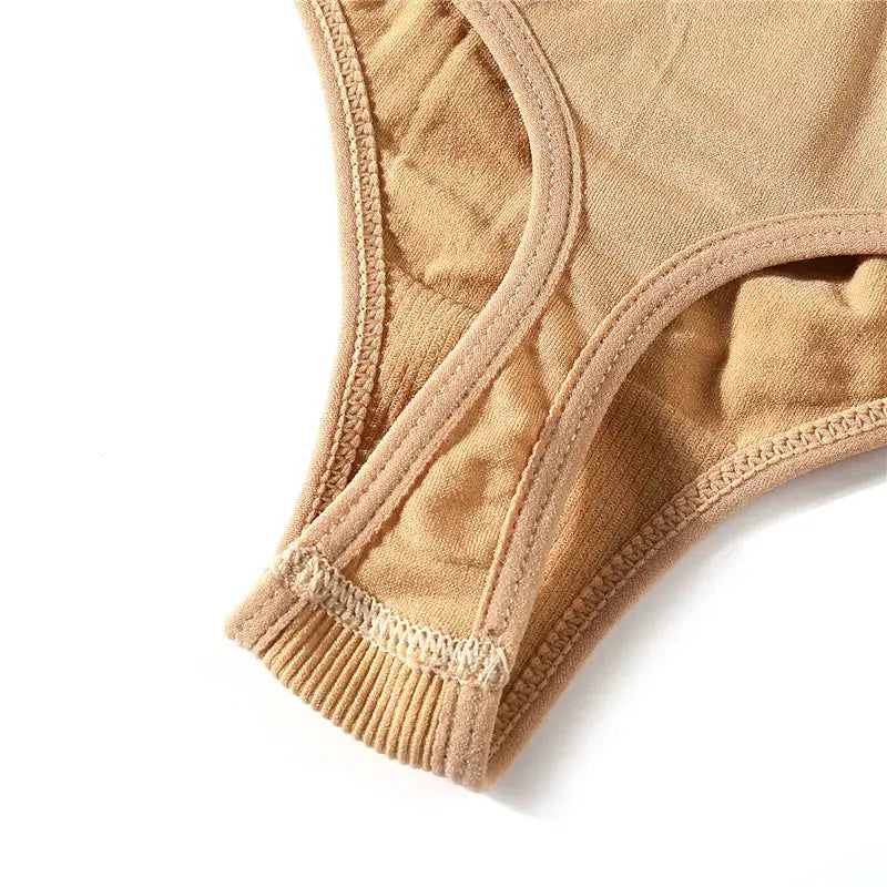 Beige two-piece FINETOO bodyshaper G-string thong underwear for women, ribbed elastic trim.