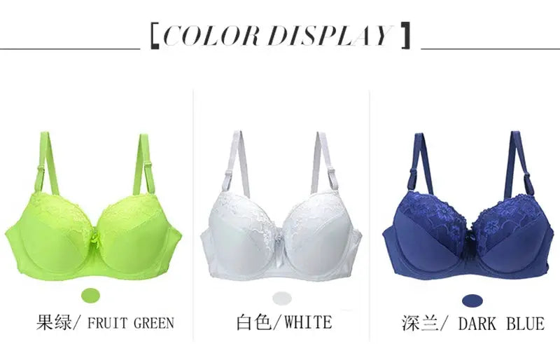 BCDE Cup bras set in fruit green, white and dark blue lace underwire lingerie by Simples Market