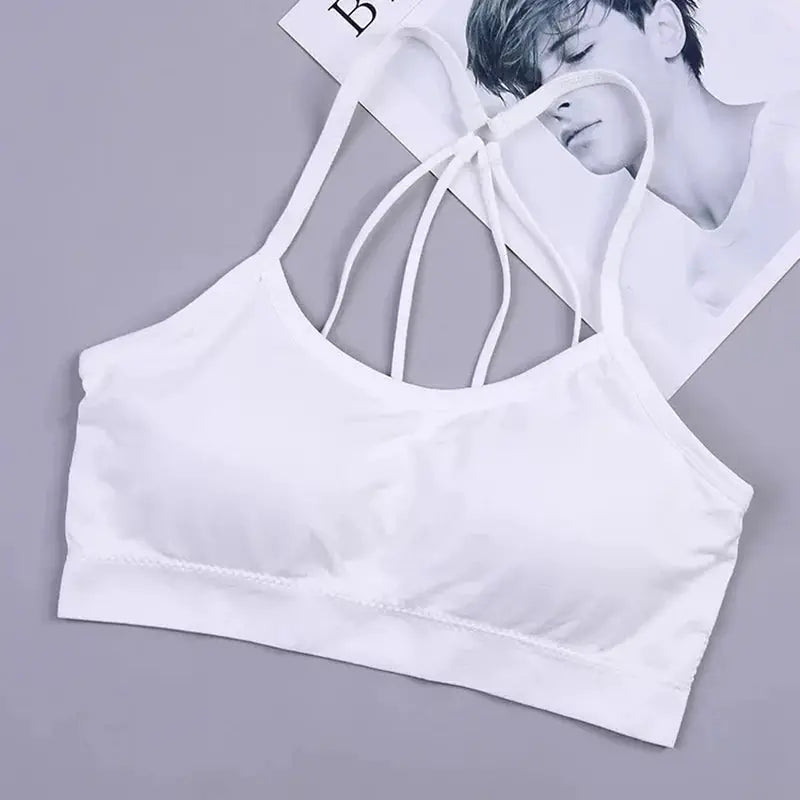 Sports bra white high-impact with strappy back and padding
