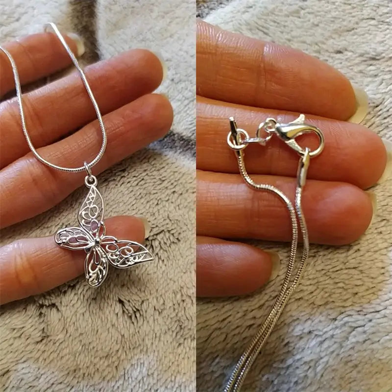 DOTEFFIL 925 Sterling Silver Butterfly Pendant Necklace with Snake Chain 18 to 30 Inches For Women Wedding Jewelry