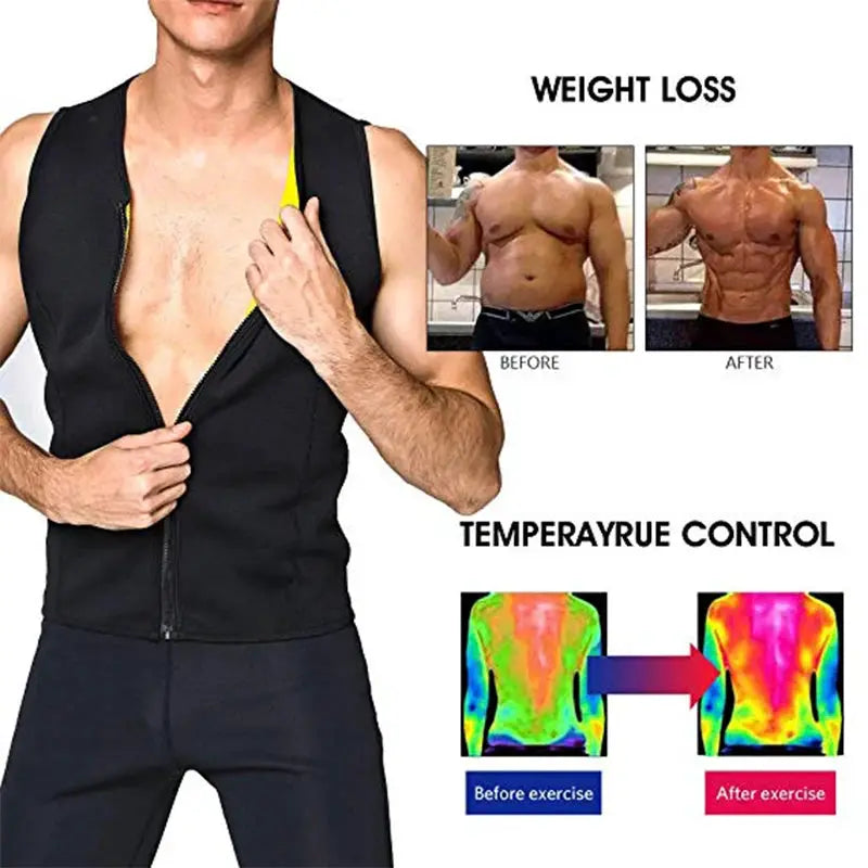 Men's body shaper waist trainer sauna vest by Simples Market, black sleeveless shapewear for weight loss
