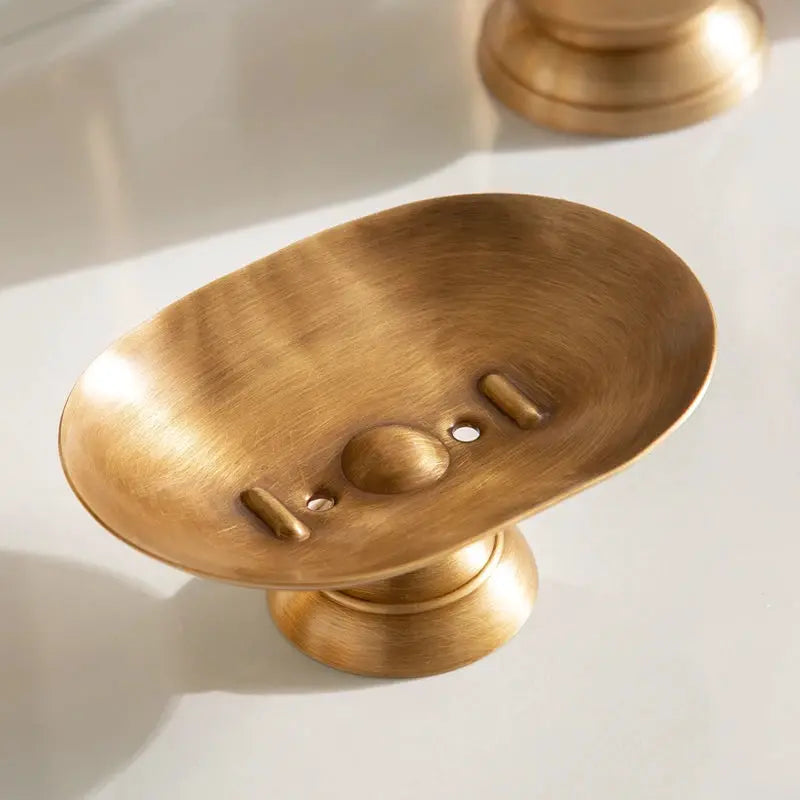 Toothbrush holder in golden brushed brass, retro copper American style bathroom kit.
