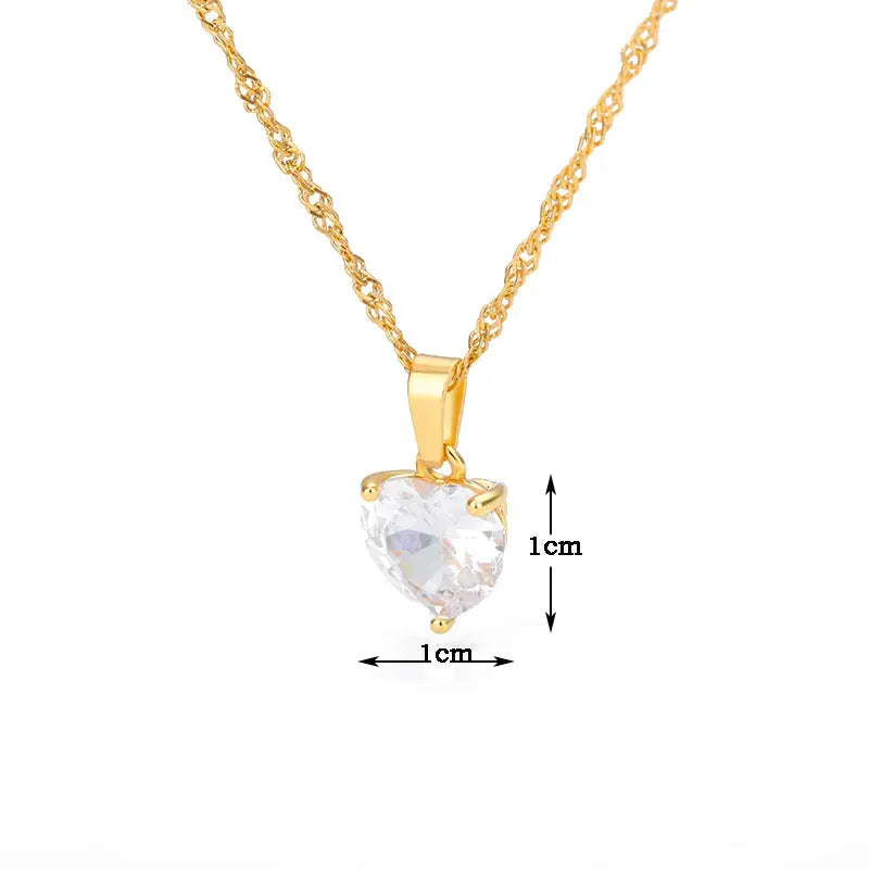 Heart Necklace For Women Stainless Steel Gold Plated Chain Zircon Heart Pendant Choker Wedding Boho Jewelry Gift
