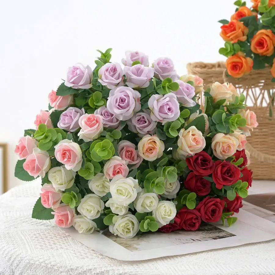 Smr Artificial Flowers Vase For Home Decor Outdoor Garden Christmas Eucalyptus Leaves Silk Roses Bouquet