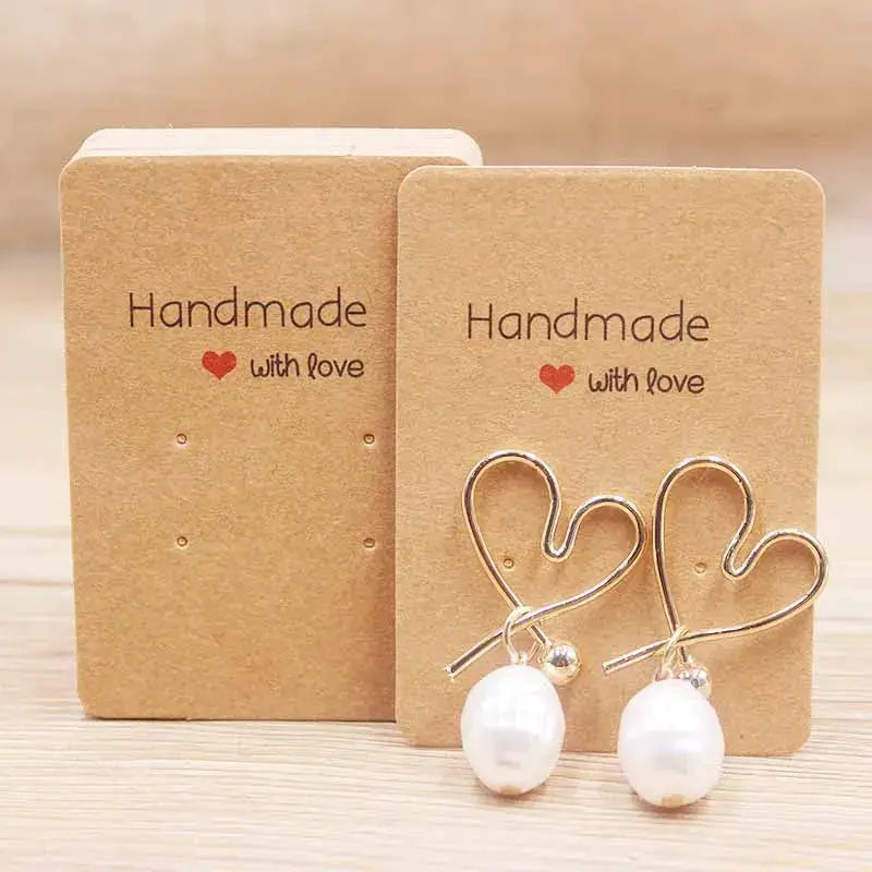 50 Pcs Paper Earring Cards Set Handmade Style Jewelry Cards 5x5cm 3x3cm 5x9cm 5x6.5cm 5x7cm Brown White DIY Packaging