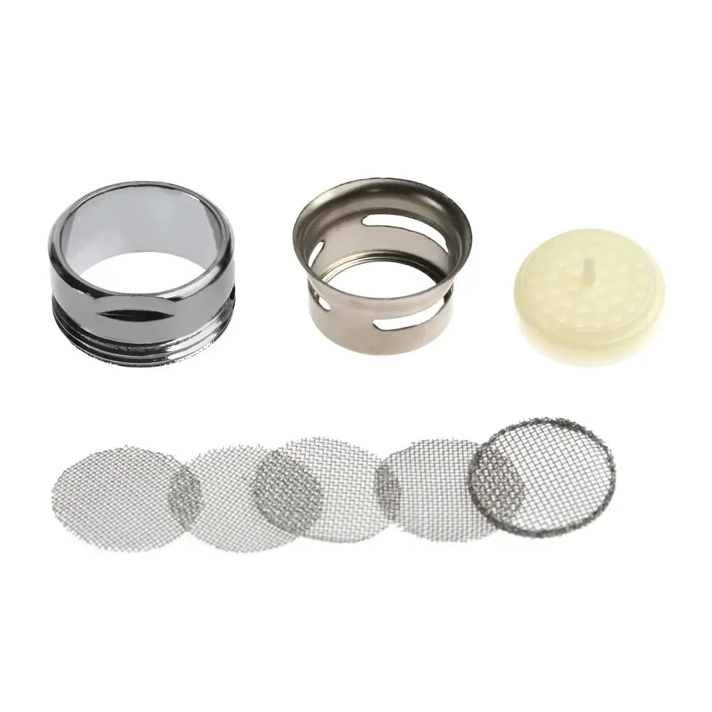 Simples Market water-saving tap aerator kit with 20/22/24/28mm fittings, metal rings, end diffuser cap, and mesh discs
