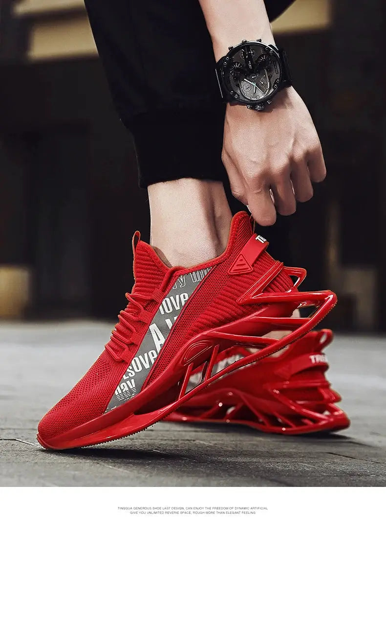 Simples Market men's red athletic sneakers with breathable mesh upper and sculpted sole