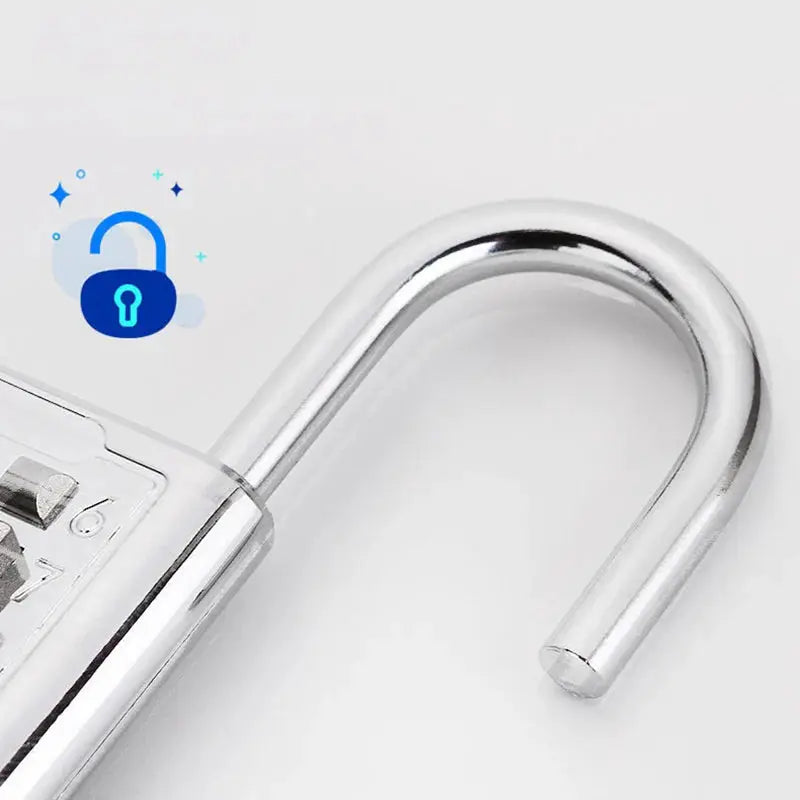 Padlock with silver zinc-alloy body and U-shaped shackle, 8-digit combination luggage lock