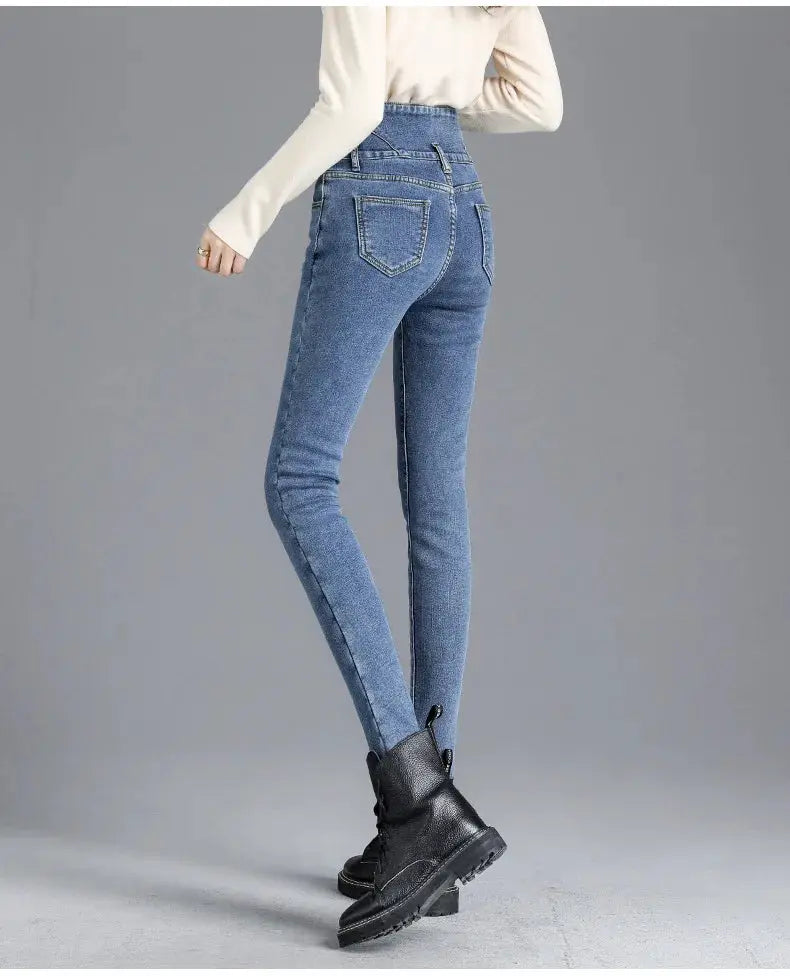 Thermal Winter Thick Fleece High Waist Stretch Skinny Jeans For Women