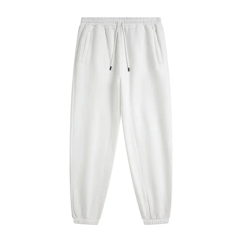ZODF fleece sweatpants, white unisex joggers with drawstring and cuffed ankles