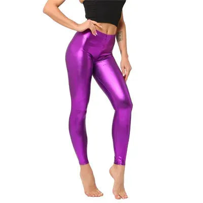Ladies purple metallic shiny leggings by Simples Market