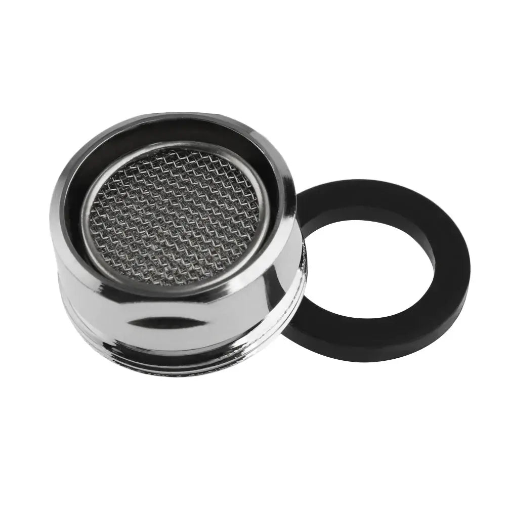 Chrome tap aerator with mesh filter and black gasket; fits 20/22/24/28mm fittings