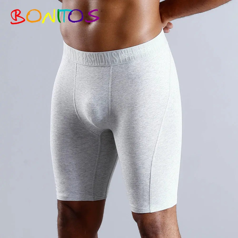 BONITOS men's long-leg boxer shorts in light gray cotton underwear