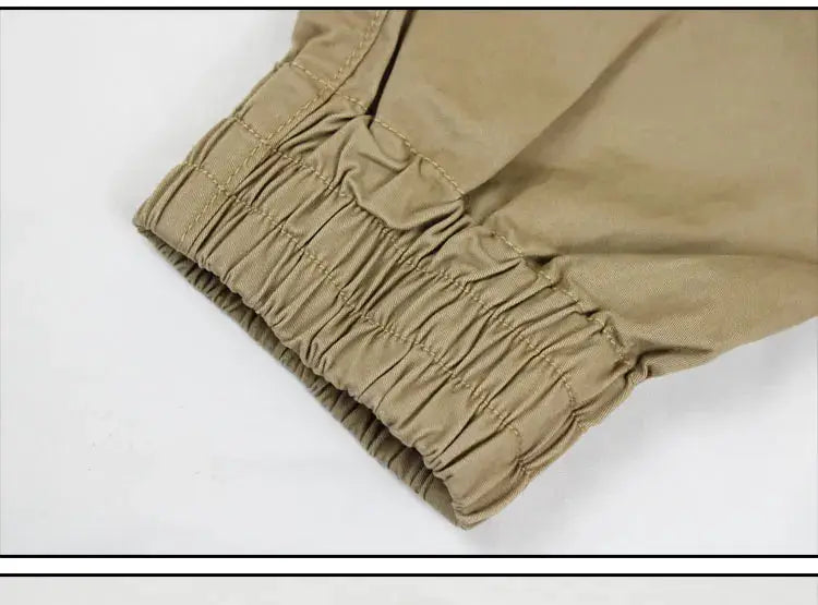 Khaki men's cargo joggers with elastic cuffs for casual workwear