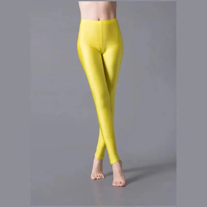 Women's shiny yellow leggings, fluorescent spandex with high elasticity, Simples Market