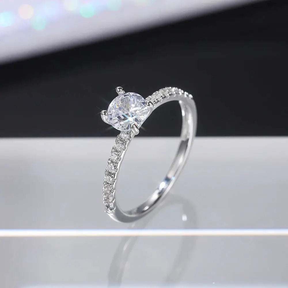 Huitan Classic Four Claw Design Round Zirconia Wedding Engagement Ring for Women Three Color Options Available