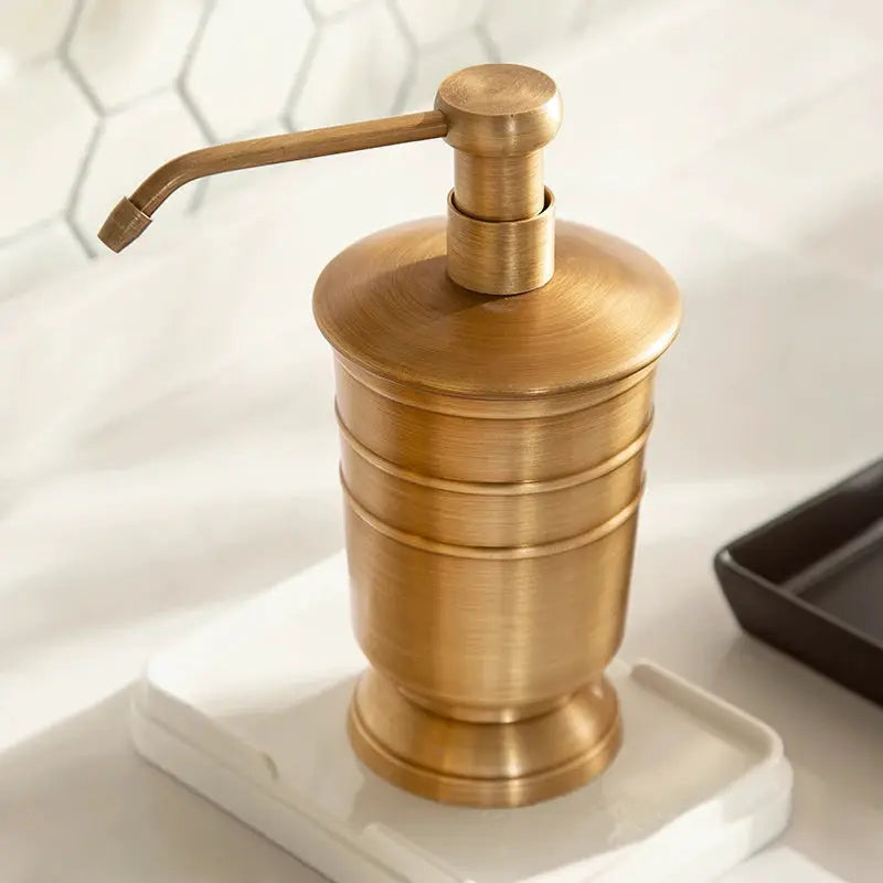 Brushed brass soap dispenser with pump, retro copper bathroom accessory
