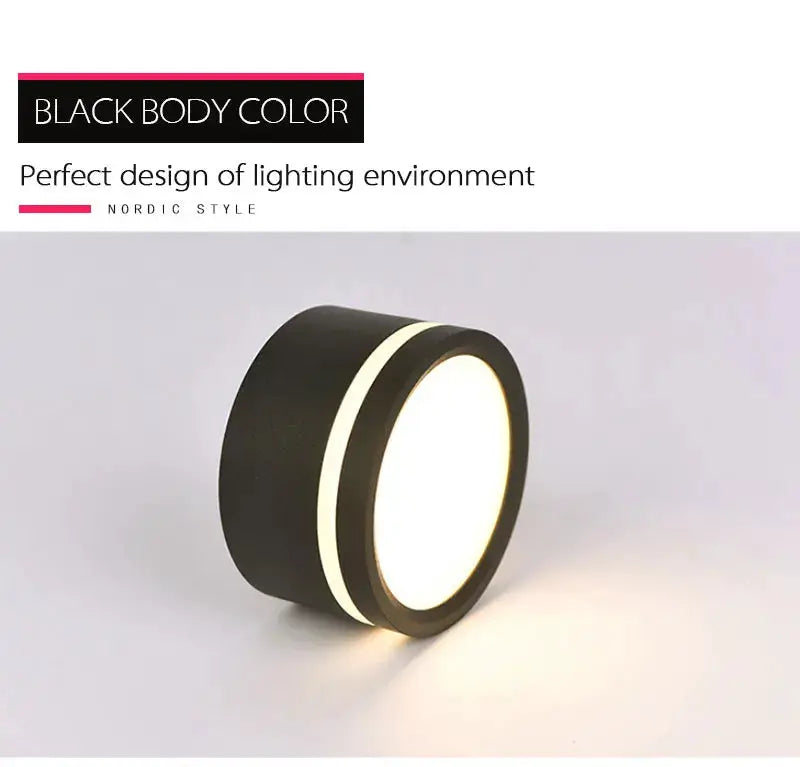 LED surface-mounted downlight, black circular ceiling lamp with illuminated ring