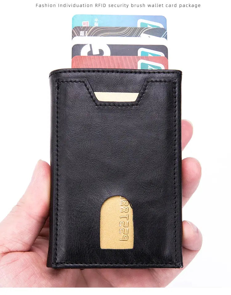 Zciti PU leather wallet in black by Simples Market; RFID-blocking card holder with several visible cards