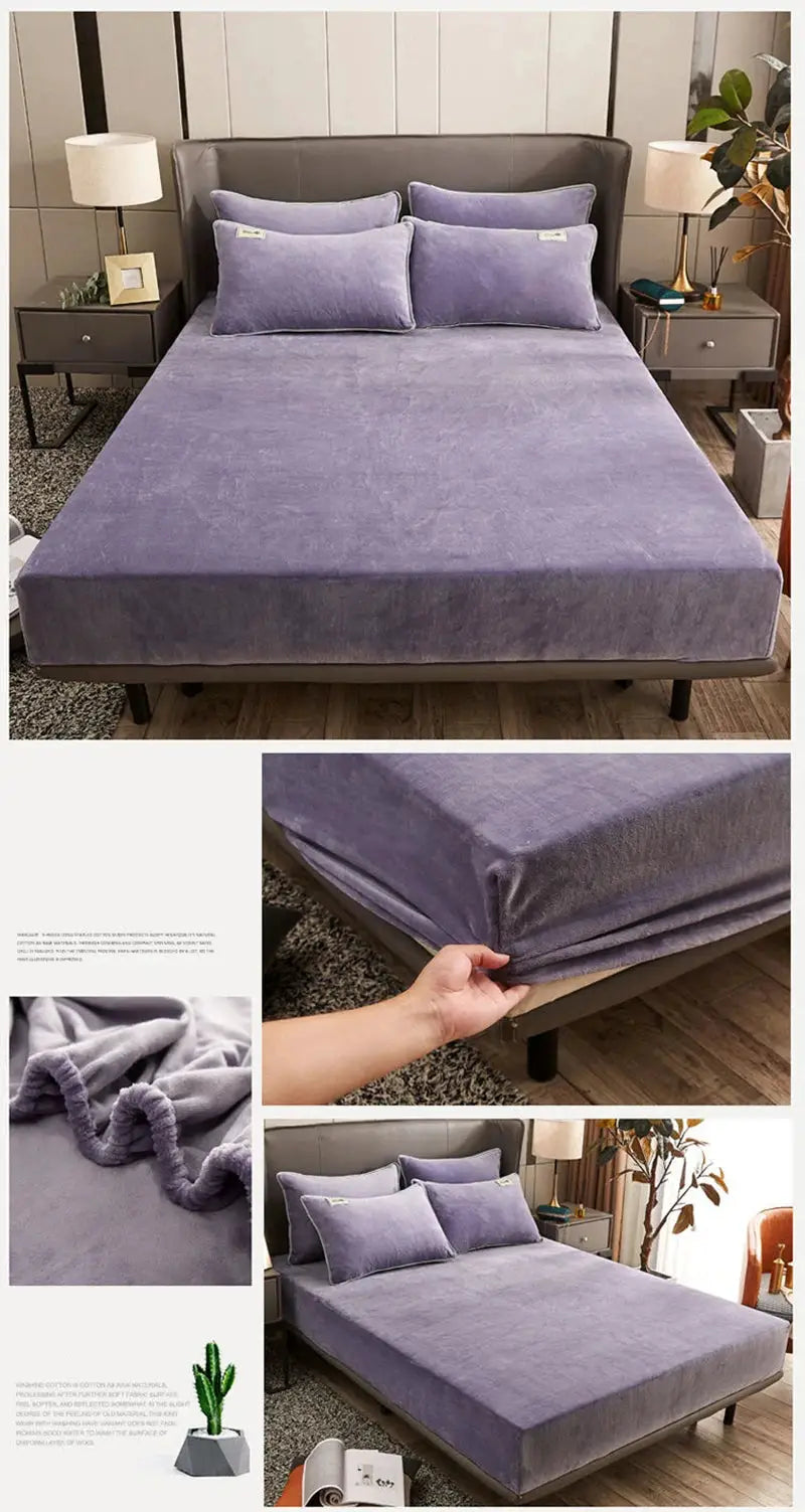 AISIRUI Warm Winter Plush Fitted Sheet in lavender coral fleece for double bed by Simples Market