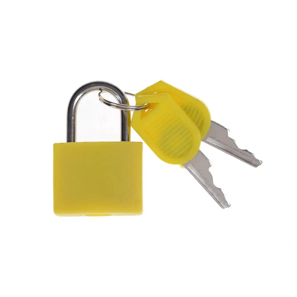 Padlock yellow mini steel travel lock with two keys and silver shackle