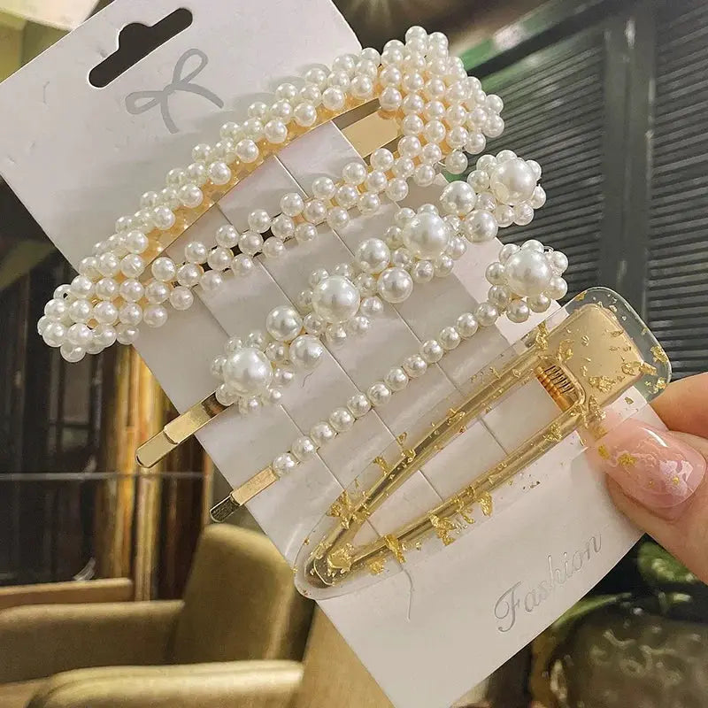 Korean Inspired Luxe Pearl Hair Clips With Geometric Alloy And Plastic Pins For Women Secure Fashion Accessory