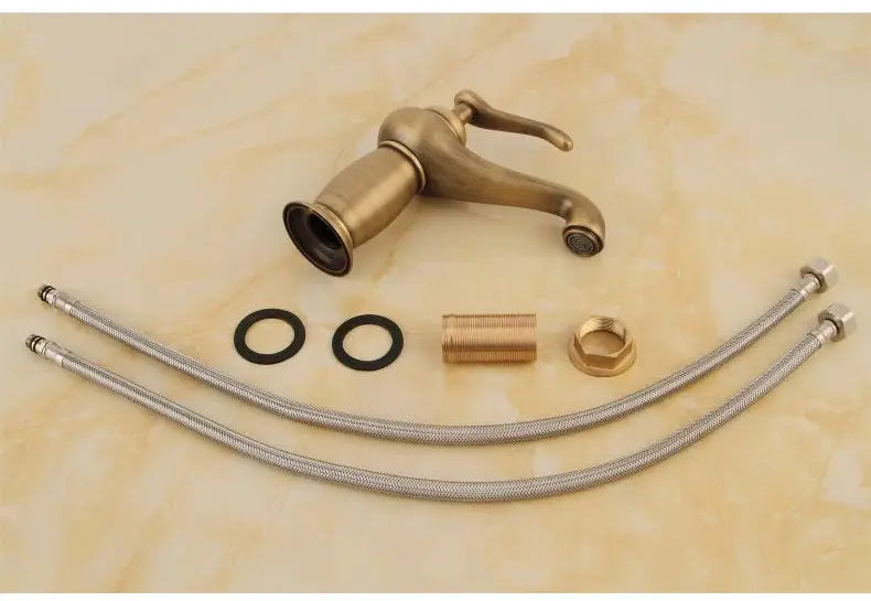 Bathroom faucet antique bronze finish with two braided stainless steel supply hoses and fittings