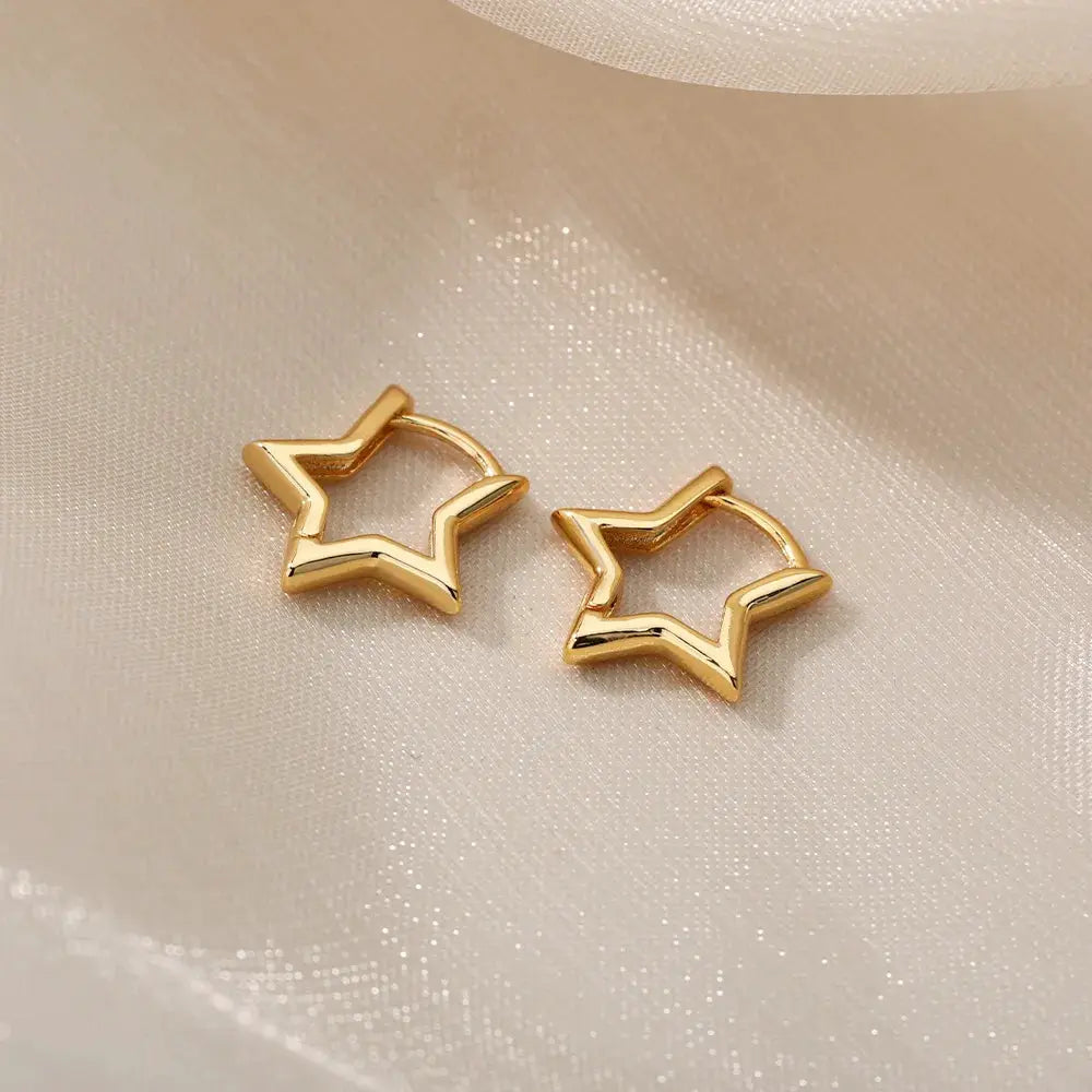Geometric Star Hoop Earrings Stainless Steel Hypoallergenic Jewelry For Women And Girls Gift