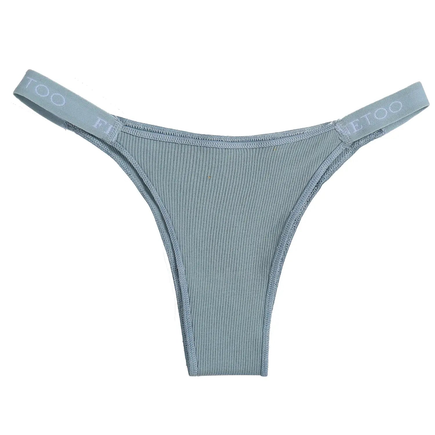 Finetoo light blue cotton ribbed low-rise thong underwear for women