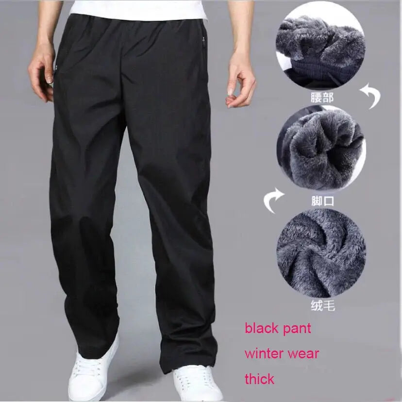 Simples Market men's black velvet fleece-lined winter sweatpants, quick-drying, loose straight fit