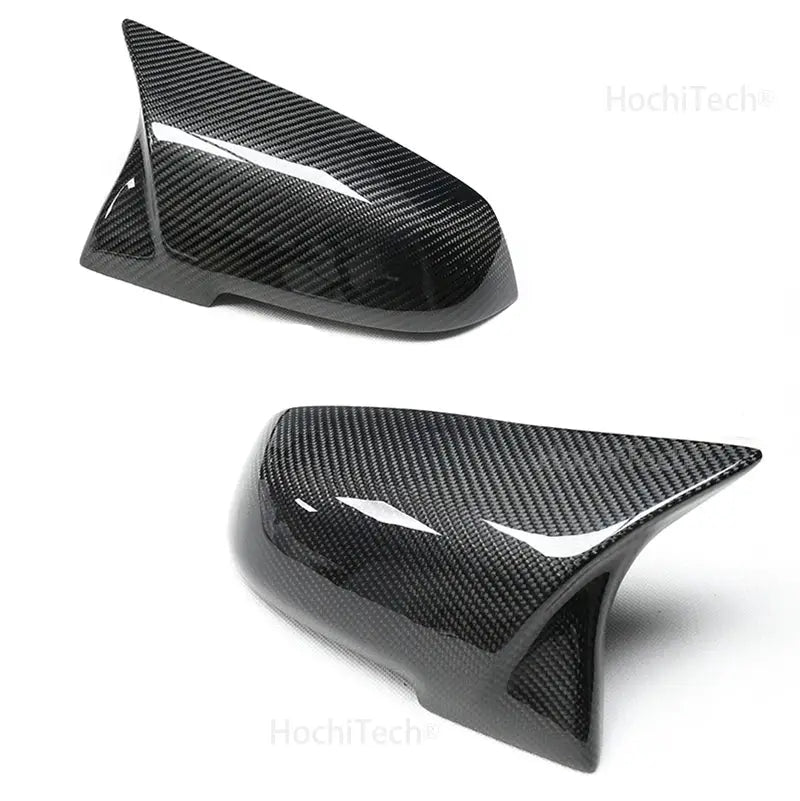 Pair of carbon fiber BMW side mirror caps, gloss black, M4 style