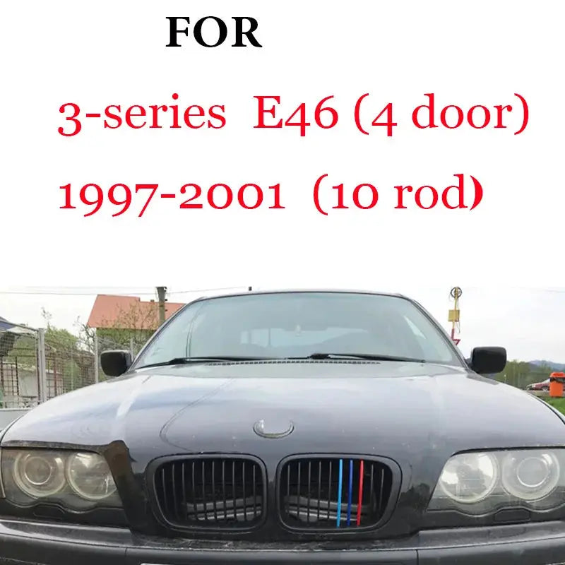 3-piece black front grille trim strips for BMW models with universal fit