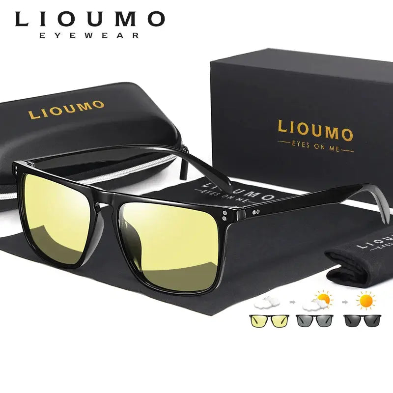 Rivet Square Photochromic Sunglasses Polarized Day Night Vision With Anti Glare Unisex