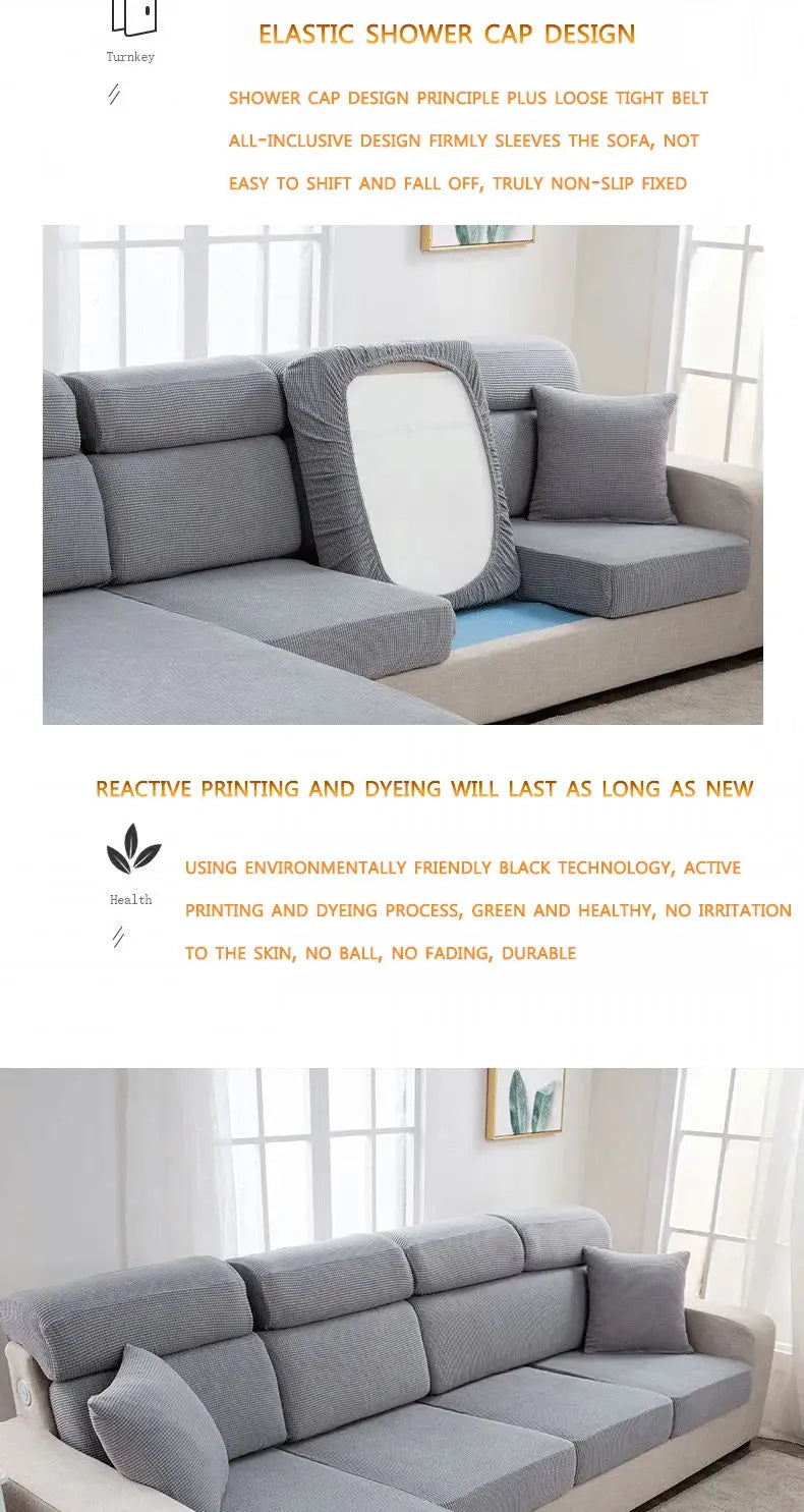Sofa seat cover in solid grey, elastic thickened dustproof protective cover for living room sofa