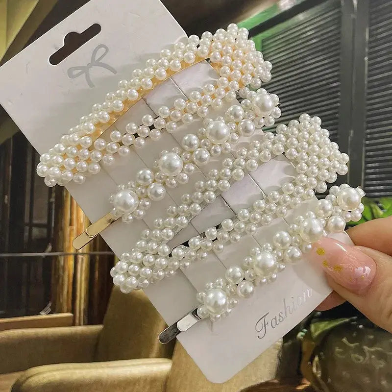 Korean Inspired Luxe Pearl Hair Clips With Geometric Alloy And Plastic Pins For Women Secure Fashion Accessory