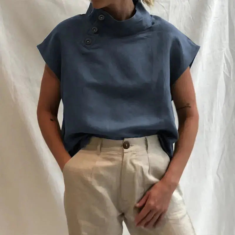 ZANZEA Women Blouses Cotton Linen Summer Top Short Sleeve Tunic