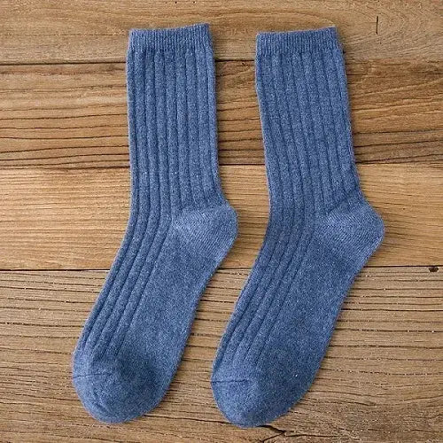 CHAOZHU Thick Warm Merino Wool Rib Socks For Women Solid Colors Loose Fit Japanese Korea Fashion Winter