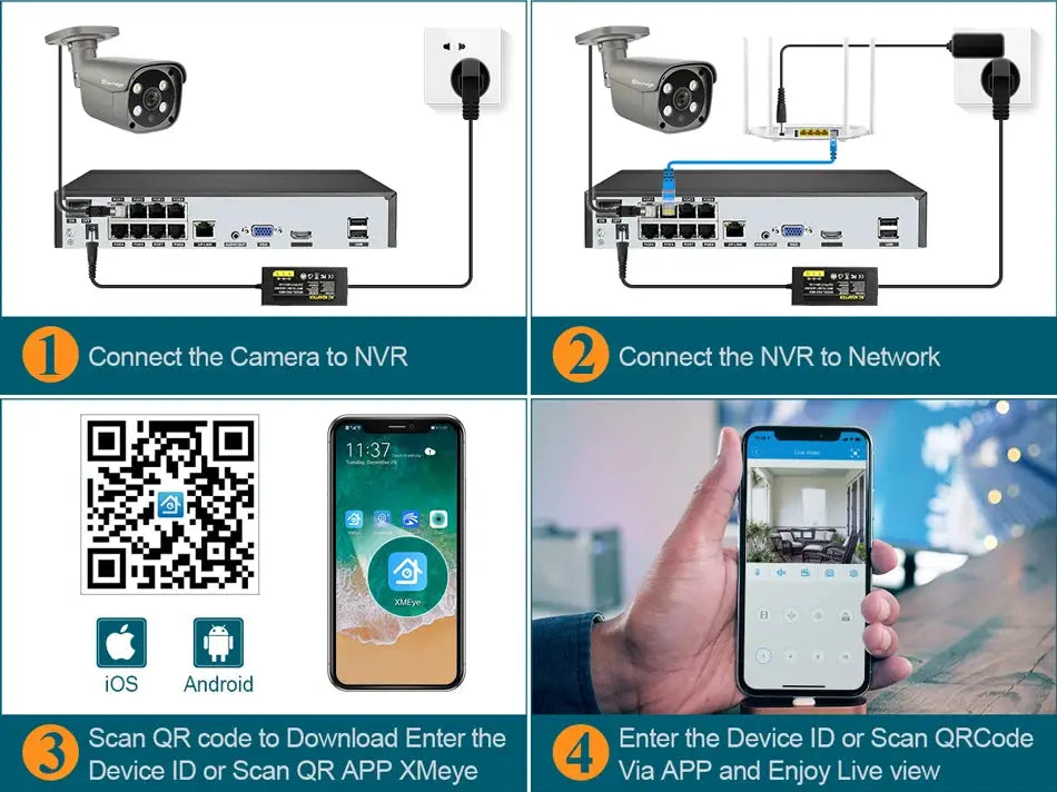 Techage outdoor POE IP security camera system with NVR, H.265, two-way audio, and mobile app live view (Simples Market).