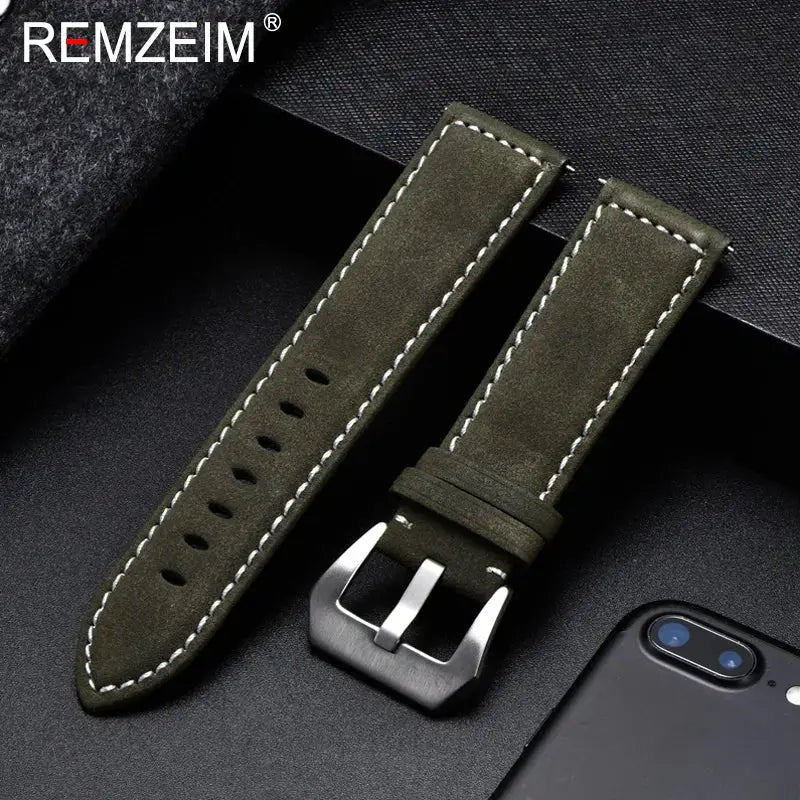 Heritage Leather Genuine Leather Watchband Vintage Matte Strap Unisex 18mm To 24mm Black Blue Brown