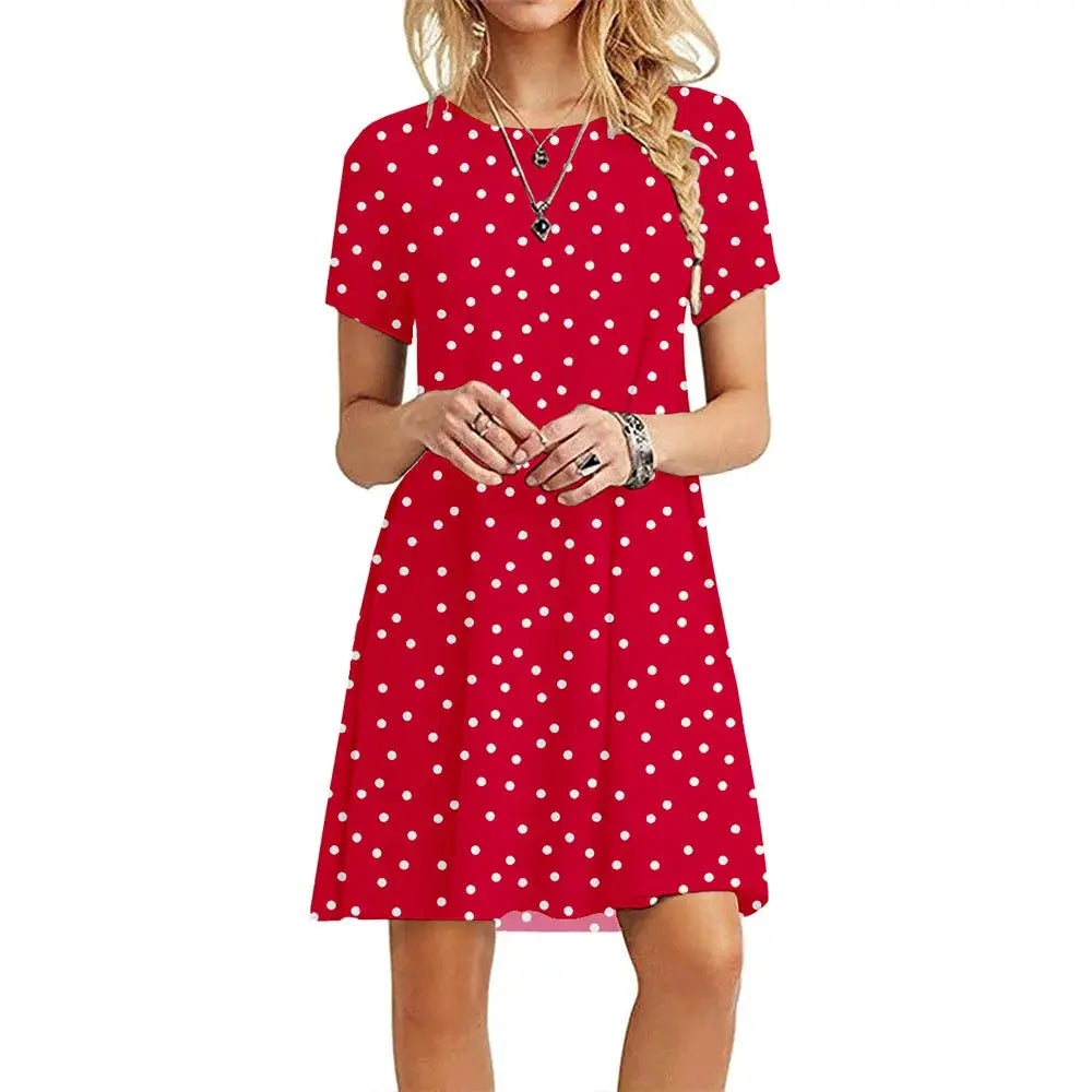 Instylis Women Casual Vintage O Neck Print Loose Mini Dress Sundress