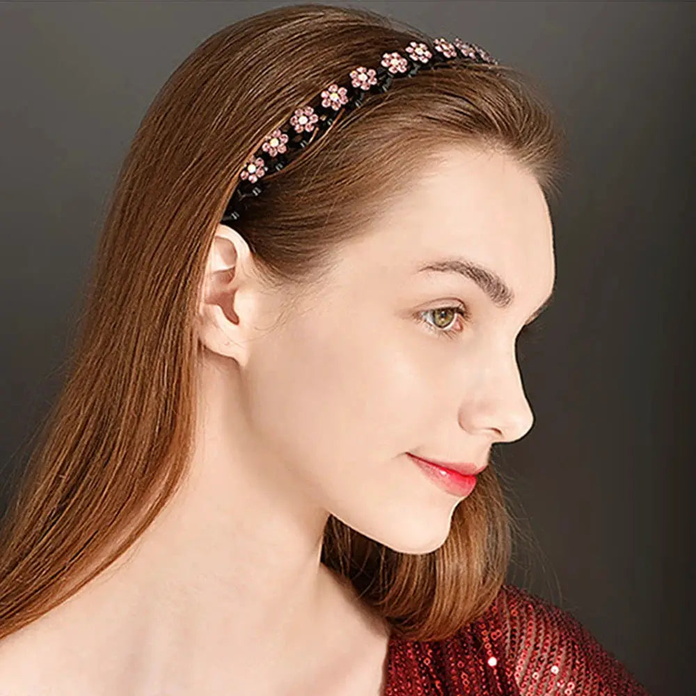 Non Slip Rhinestone Hairbands Elastic Flower Design With Pearl Accents For Women And Girls Headbands