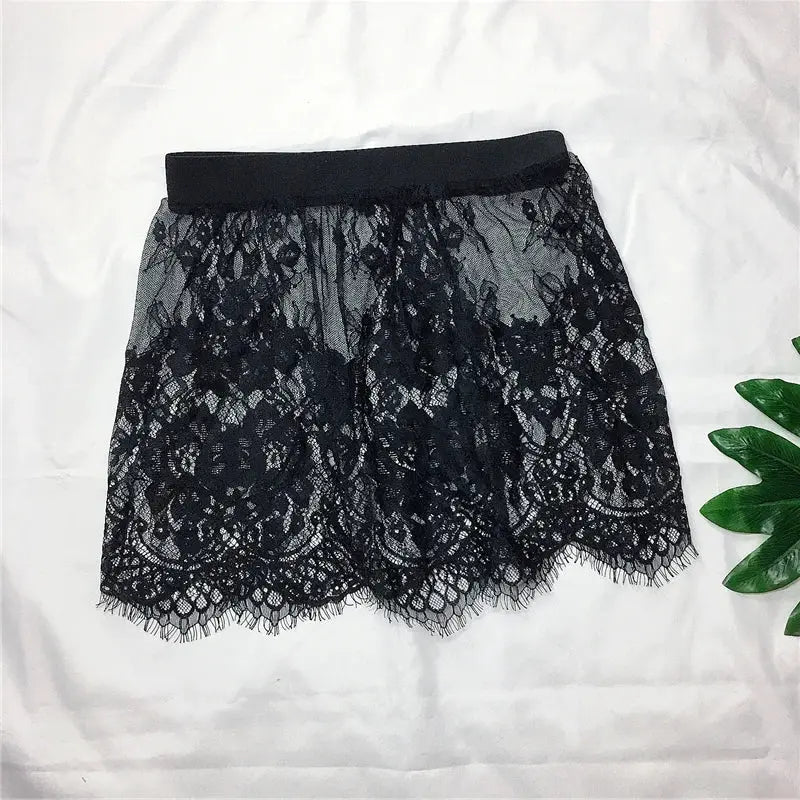 Transparent Lace Mesh Mini Skirt Extender For Women Layering Underskirt Summer Black White