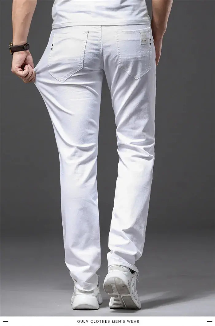Men's white jeans slim-fit casual trousers by Simples Market with advanced stretch fabric