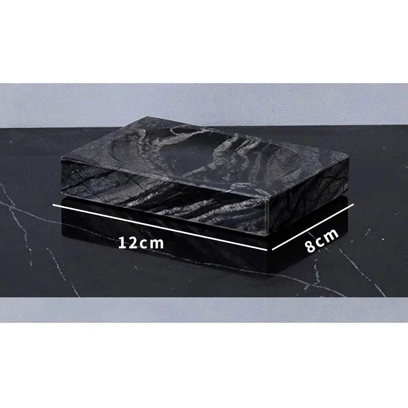 Marble bathroom tray with lid, black with white veining, 12cm x 8cm
