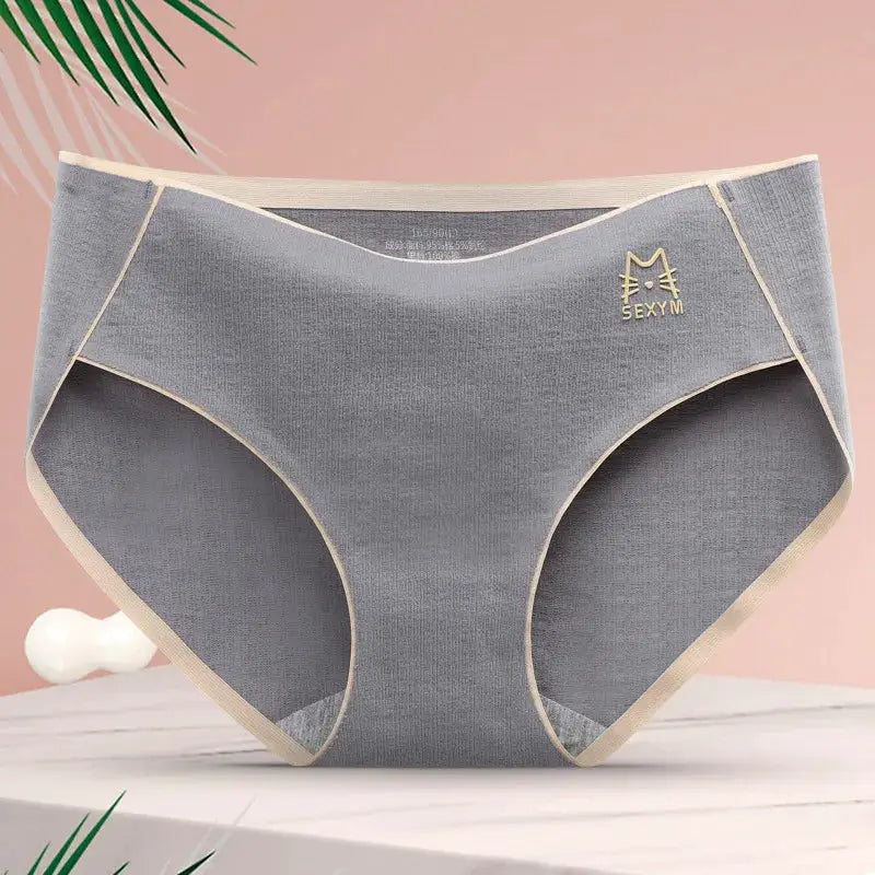 Gray cotton seamless panties with beige trim and SEXYM logo, Simples Market underwear