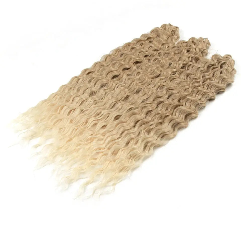 Ariel Hair Synthetic Twist Crochet Curly Hair, 24in water wave braiding extensions in ombre blonde to brown.