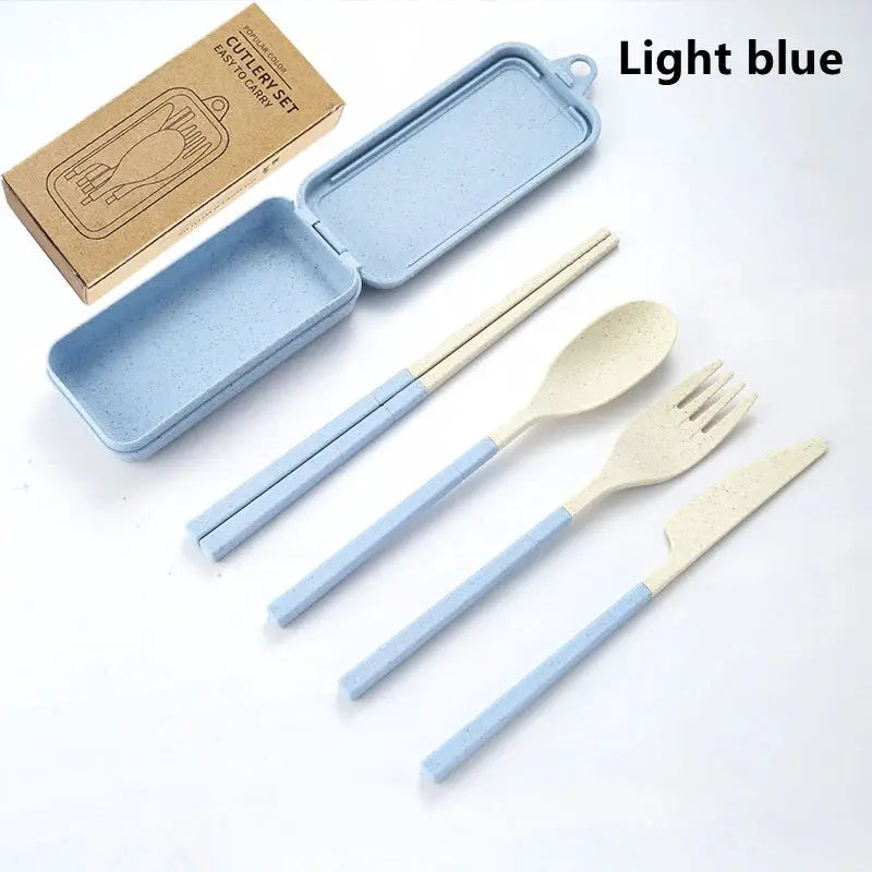 4Pcs Portable Tableware Set Wheat Straw Detachable Cutlery For Travel Picnic Camping Dinnerware Lightweight Durable