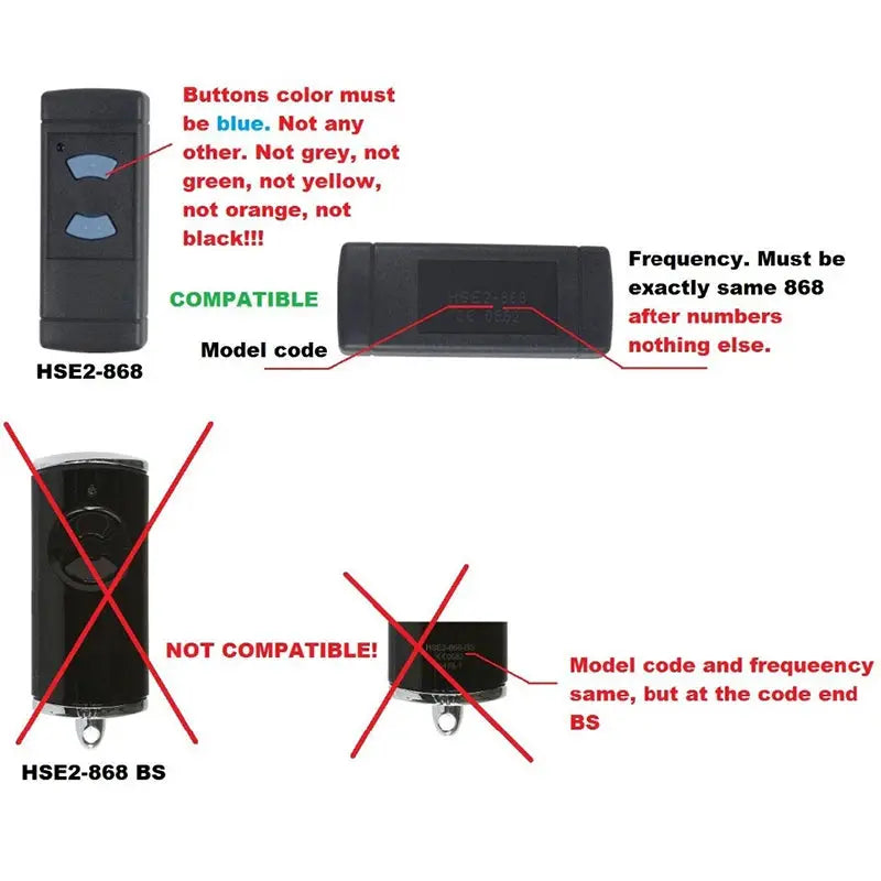 Simples Market HSM4 868MHz garage door remote control key fob with blue buttons